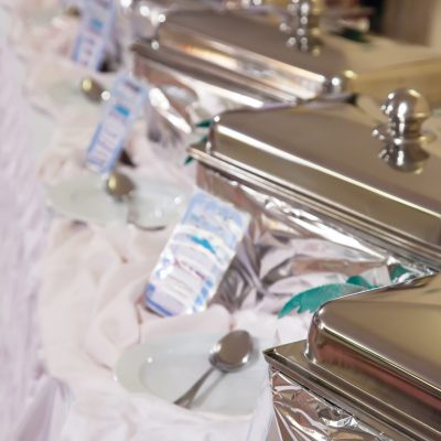 Buffet heated trays ready for service